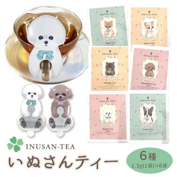 犬 紅茶 ティーバッグ いぬさんティー (INUSAN-TEA) チワワ（ アプリコット紅茶）＆ 柴犬（アップル紅茶）＆ フレンチブルドッグ（ライチ紅茶）＆ ビジョンフリーゼ（白桃紅茶）＆ トイプードル（苺紅茶）＆ ポメラニアン（オレンジ紅茶）(6種セット)