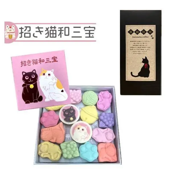 【黒猫ティータイムセット】和三盆 和三盆糖 和三盆菓子 招き猫和三宝 & 黒猫珈琲（4.5g×8包） （2点セット）お菓子 東 和菓子 お茶請け 猫 日本茶 招き猫 黒猫