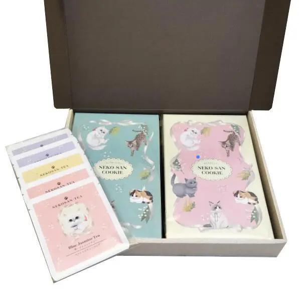 【ねこさんギフト】猫 お菓子 ねこさんクッキー ( 10枚入 ) ミント ＆ ピンク ＆ 猫 お茶 ティーバッグ ねこさんティー (NEKOSAN-TEA) 5種（7点セット）