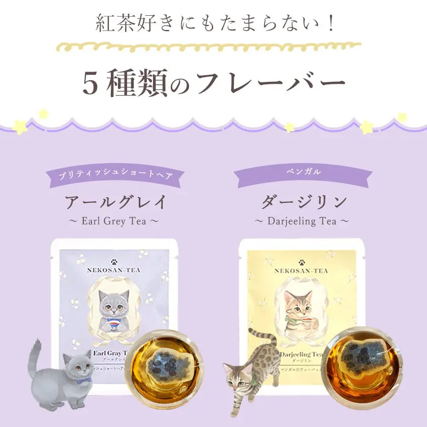 【ねこさんギフト】猫 お菓子 ねこさんクッキー ( 10枚入 ) ミント ＆ ピンク ＆ 猫 お茶 ティーバッグ ねこさんティー (NEKOSAN-TEA) 5種（7点セット）