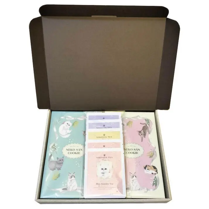 【ねこさんギフト】猫 お菓子 ねこさんクッキー ( 10枚入 ) ミント ＆ ピンク ＆ 猫 お茶 ティーバッグ ねこさんティー (NEKOSAN-TEA) 5種（7点セット）