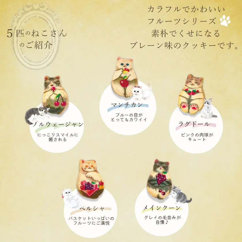 猫 お菓子 ねこさんクッキー ( 10枚入 ) フルーツデザインVer レッド