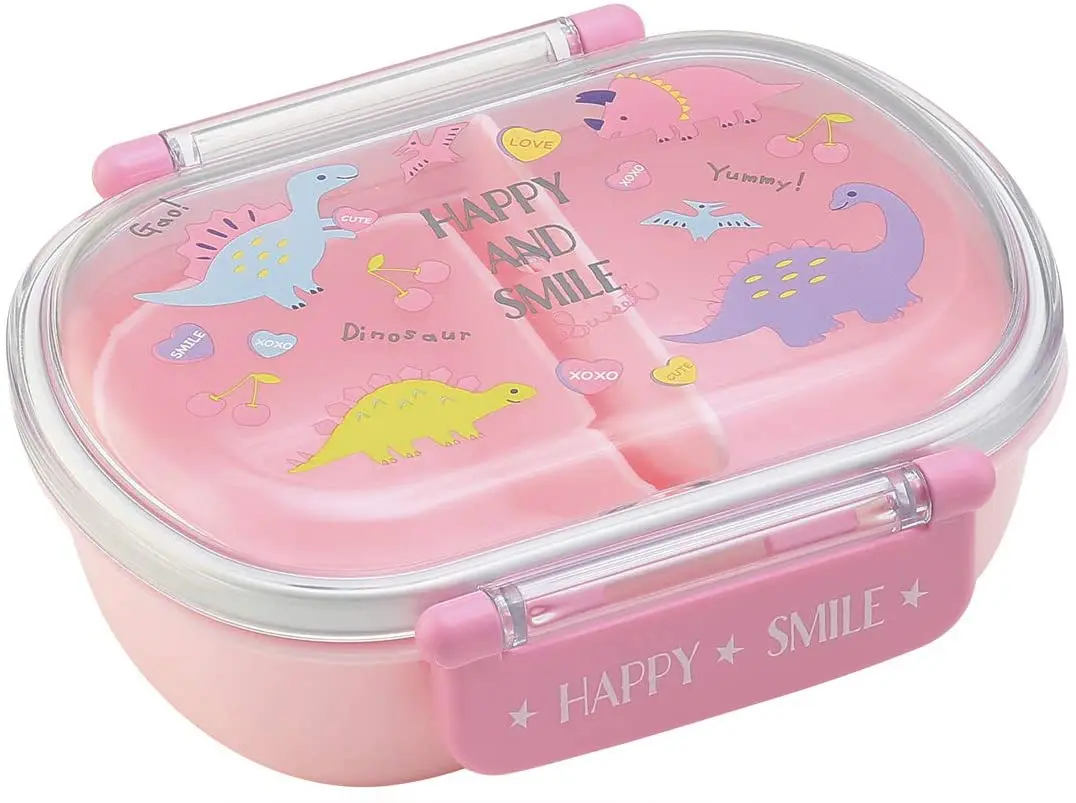 【かわいい恐竜シールつき】女の子用 恐竜 ふわっと盛れる 弁当箱 360ml 4種セット (弁当箱・巾着袋・箸 フォーク スプーン・ピック） スケーター (Skater) ハッピー&スマイル ディノサウルス 子供用 日本製 ダイナソー 遠足 お弁当 子供 グッズ 送料無料
